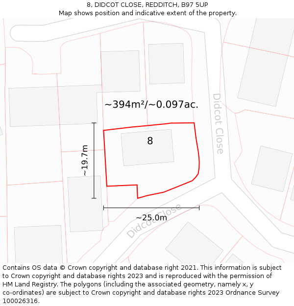 8, DIDCOT CLOSE, REDDITCH, B97 5UP: Plot and title map