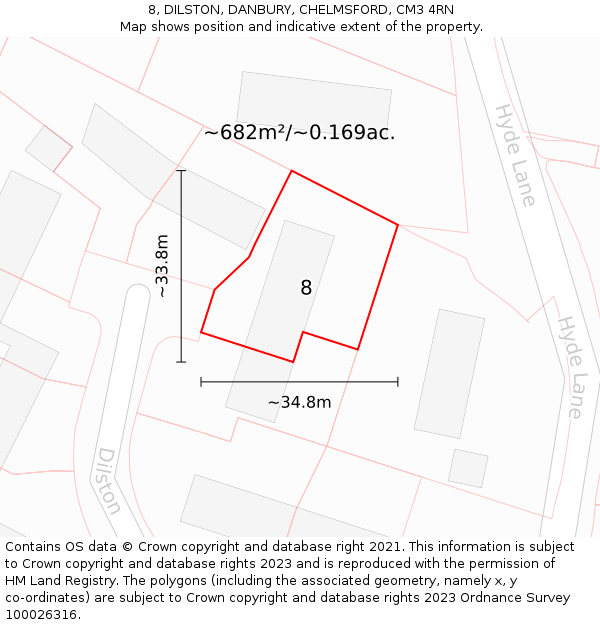 8, DILSTON, DANBURY, CHELMSFORD, CM3 4RN: Plot and title map
