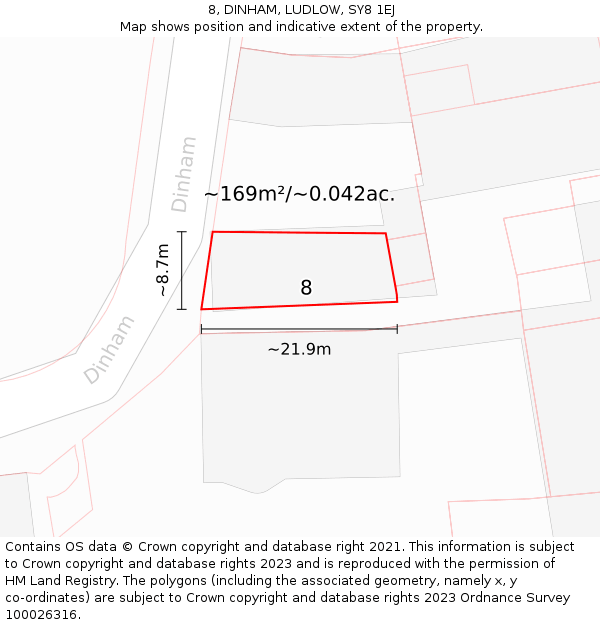 8, DINHAM, LUDLOW, SY8 1EJ: Plot and title map