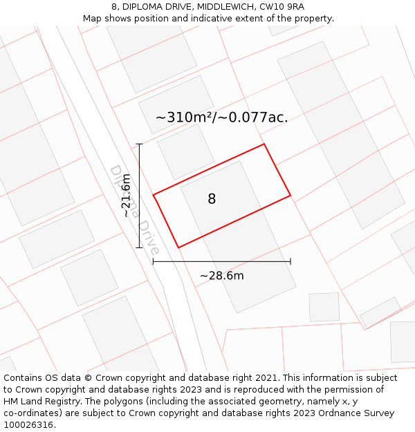 8, DIPLOMA DRIVE, MIDDLEWICH, CW10 9RA: Plot and title map