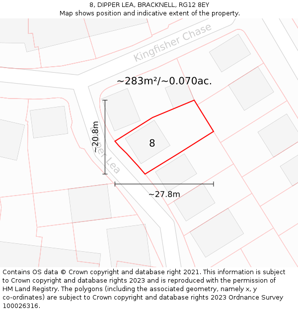 8, DIPPER LEA, BRACKNELL, RG12 8EY: Plot and title map