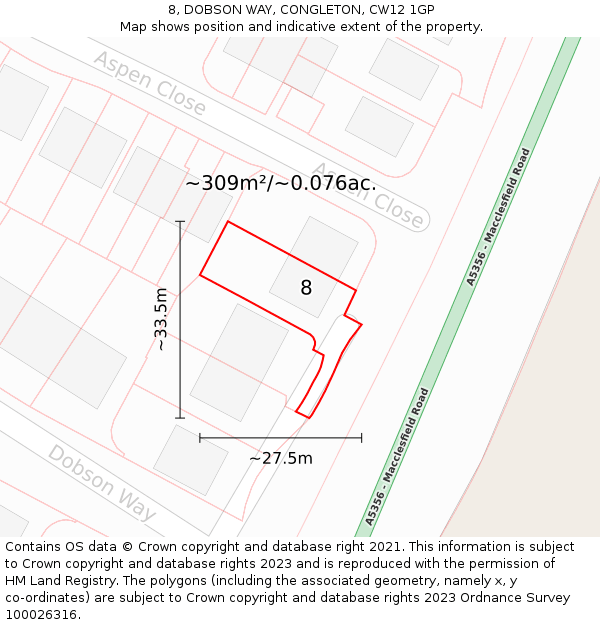 8, DOBSON WAY, CONGLETON, CW12 1GP: Plot and title map