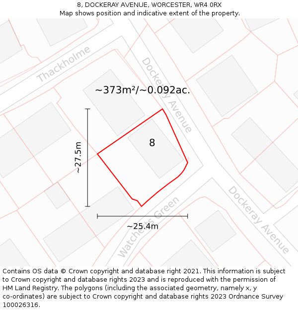 8, DOCKERAY AVENUE, WORCESTER, WR4 0RX: Plot and title map