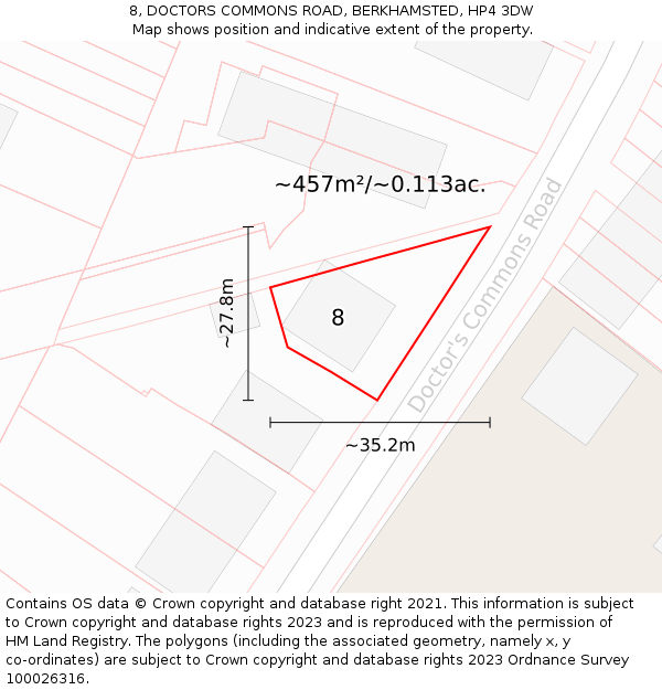 8, DOCTORS COMMONS ROAD, BERKHAMSTED, HP4 3DW: Plot and title map