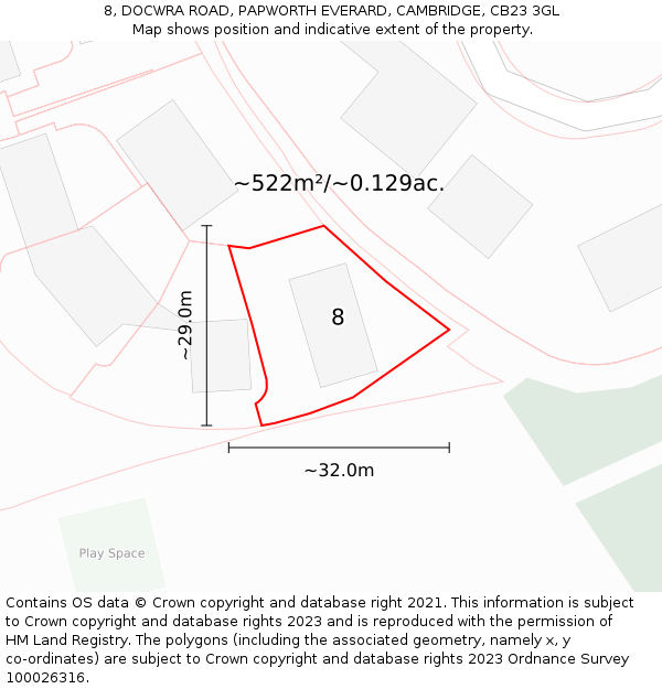 8, DOCWRA ROAD, PAPWORTH EVERARD, CAMBRIDGE, CB23 3GL: Plot and title map
