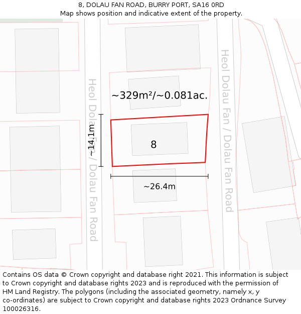 8, DOLAU FAN ROAD, BURRY PORT, SA16 0RD: Plot and title map