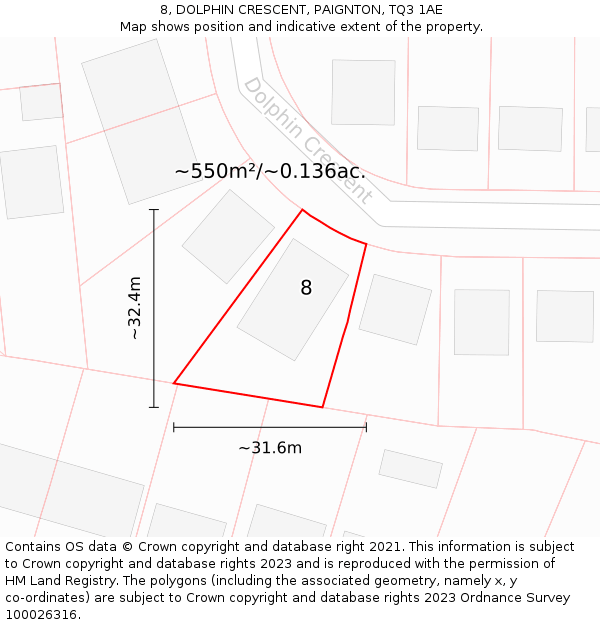 8, DOLPHIN CRESCENT, PAIGNTON, TQ3 1AE: Plot and title map