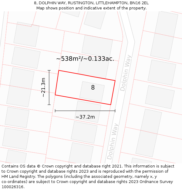 8, DOLPHIN WAY, RUSTINGTON, LITTLEHAMPTON, BN16 2EL: Plot and title map