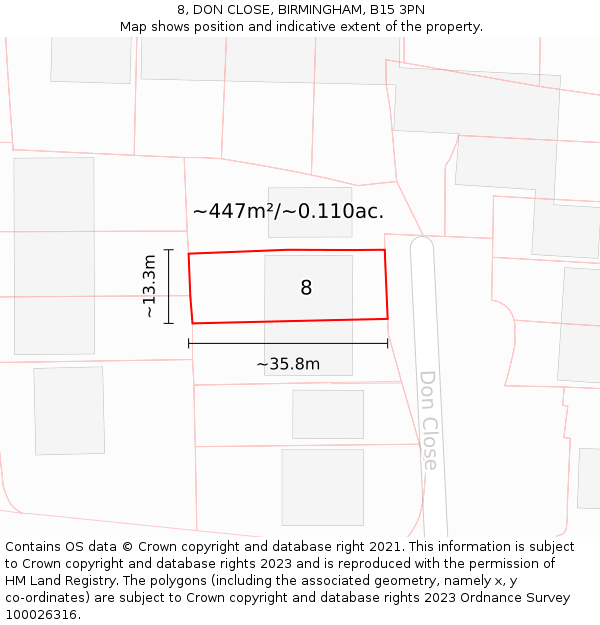 8, DON CLOSE, BIRMINGHAM, B15 3PN: Plot and title map