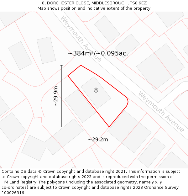 8, DORCHESTER CLOSE, MIDDLESBROUGH, TS8 9EZ: Plot and title map