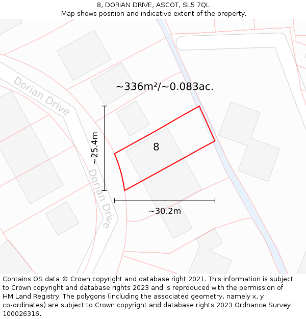 8, DORIAN DRIVE, ASCOT, SL5 7QL: Plot and title map
