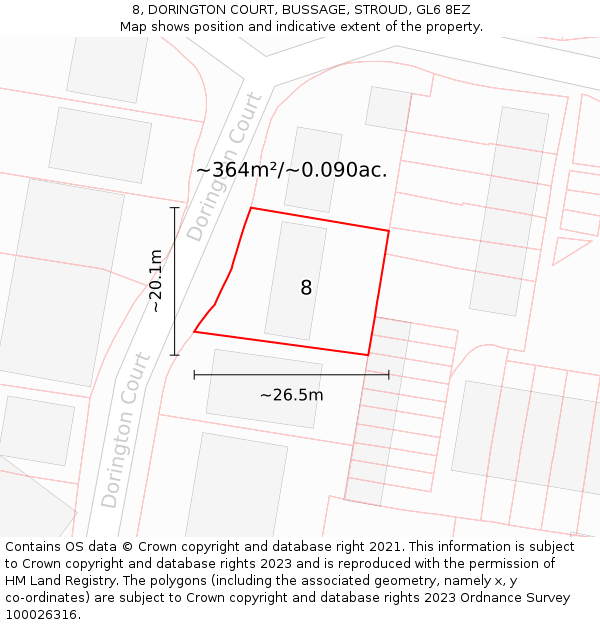 8, DORINGTON COURT, BUSSAGE, STROUD, GL6 8EZ: Plot and title map