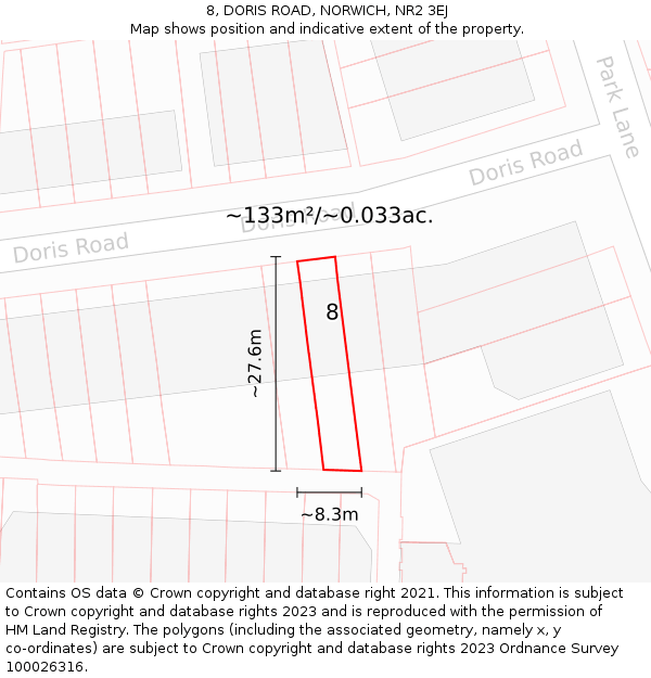 8, DORIS ROAD, NORWICH, NR2 3EJ: Plot and title map