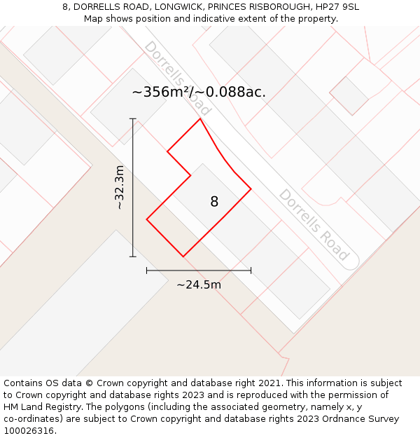 8, DORRELLS ROAD, LONGWICK, PRINCES RISBOROUGH, HP27 9SL: Plot and title map