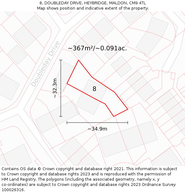 8, DOUBLEDAY DRIVE, HEYBRIDGE, MALDON, CM9 4TL: Plot and title map
