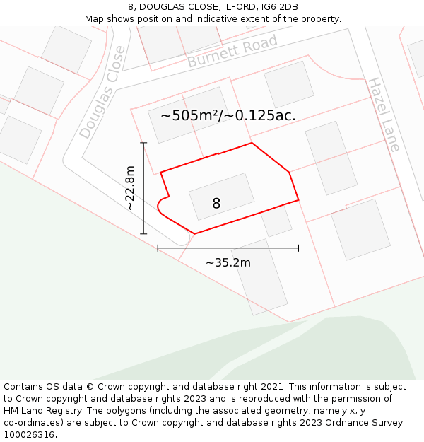 8, DOUGLAS CLOSE, ILFORD, IG6 2DB: Plot and title map