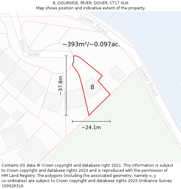 8, DOURSIDE, RIVER, DOVER, CT17 0UX: Plot and title map