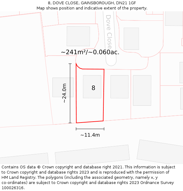 8, DOVE CLOSE, GAINSBOROUGH, DN21 1GF: Plot and title map