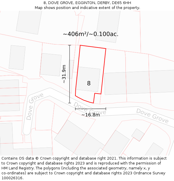 8, DOVE GROVE, EGGINTON, DERBY, DE65 6HH: Plot and title map