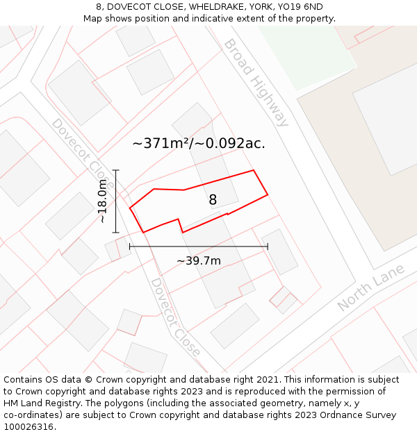 8, DOVECOT CLOSE, WHELDRAKE, YORK, YO19 6ND: Plot and title map