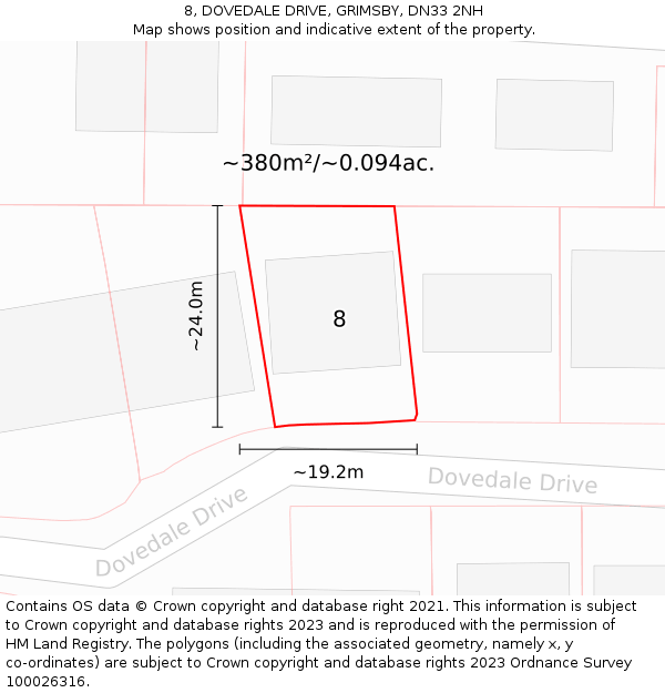 8, DOVEDALE DRIVE, GRIMSBY, DN33 2NH: Plot and title map