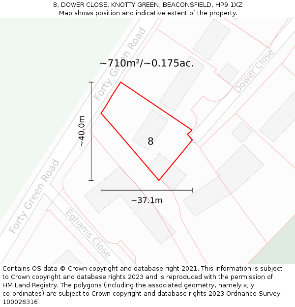 8, DOWER CLOSE, KNOTTY GREEN, BEACONSFIELD, HP9 1XZ: Plot and title map