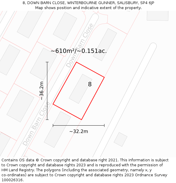 8, DOWN BARN CLOSE, WINTERBOURNE GUNNER, SALISBURY, SP4 6JP: Plot and title map