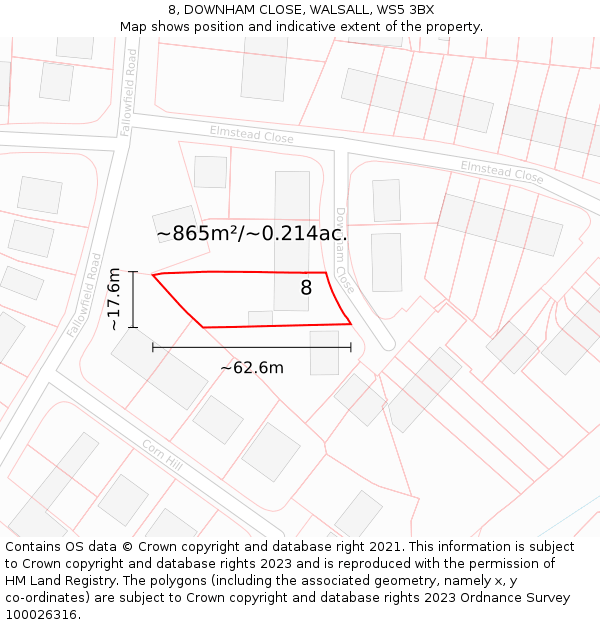 8, DOWNHAM CLOSE, WALSALL, WS5 3BX: Plot and title map