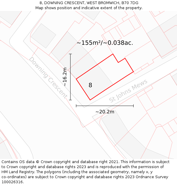 8, DOWNING CRESCENT, WEST BROMWICH, B70 7DG: Plot and title map