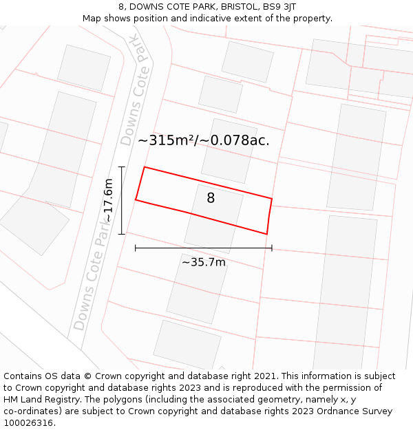 8, DOWNS COTE PARK, BRISTOL, BS9 3JT: Plot and title map