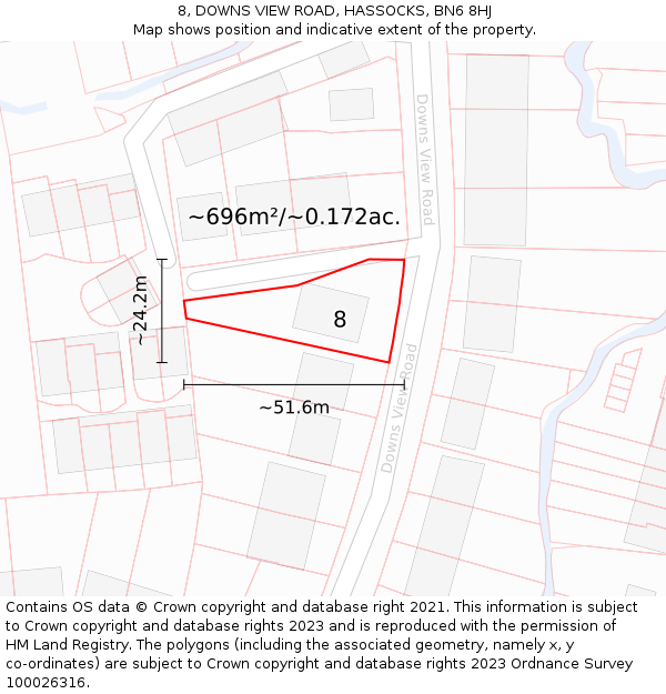 8, DOWNS VIEW ROAD, HASSOCKS, BN6 8HJ: Plot and title map