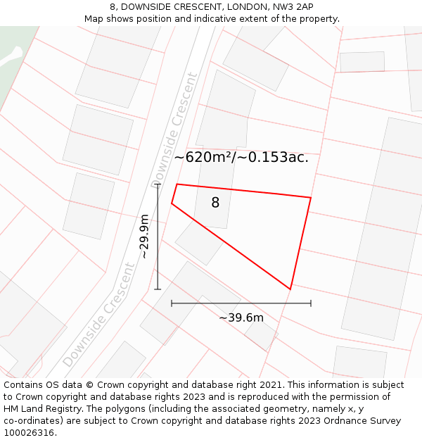8, DOWNSIDE CRESCENT, LONDON, NW3 2AP: Plot and title map