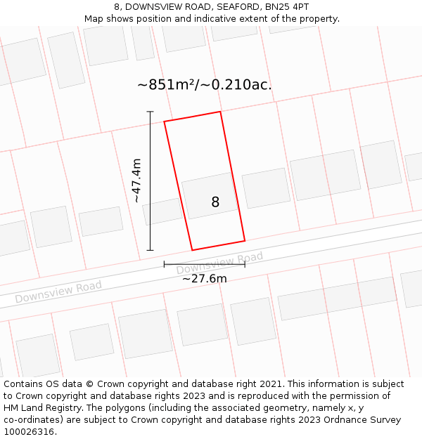 8, DOWNSVIEW ROAD, SEAFORD, BN25 4PT: Plot and title map