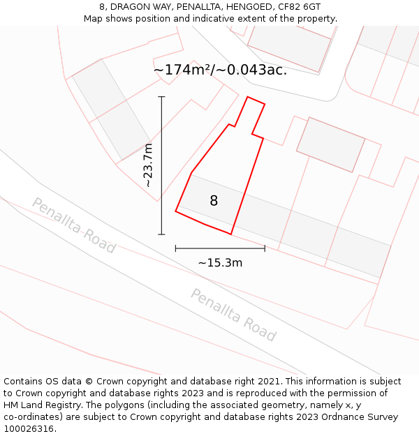 8, DRAGON WAY, PENALLTA, HENGOED, CF82 6GT: Plot and title map