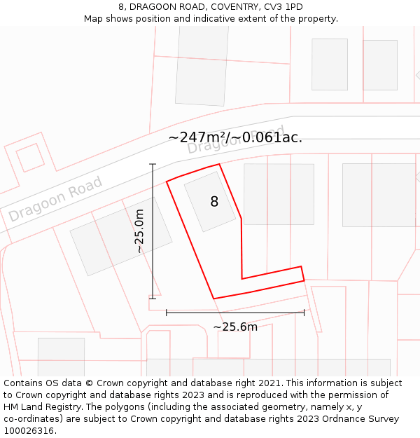 8, DRAGOON ROAD, COVENTRY, CV3 1PD: Plot and title map