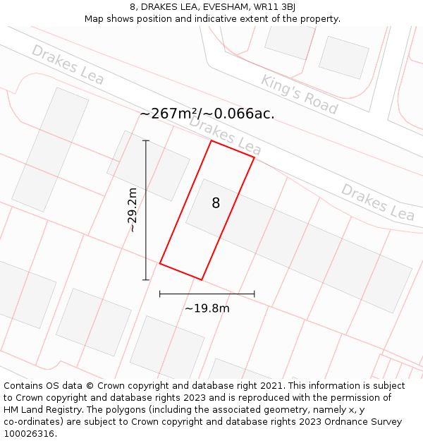 8, DRAKES LEA, EVESHAM, WR11 3BJ: Plot and title map