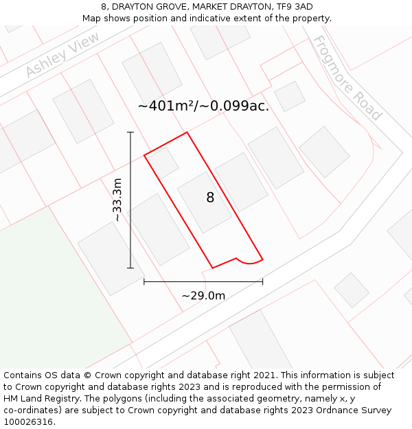 8, DRAYTON GROVE, MARKET DRAYTON, TF9 3AD: Plot and title map