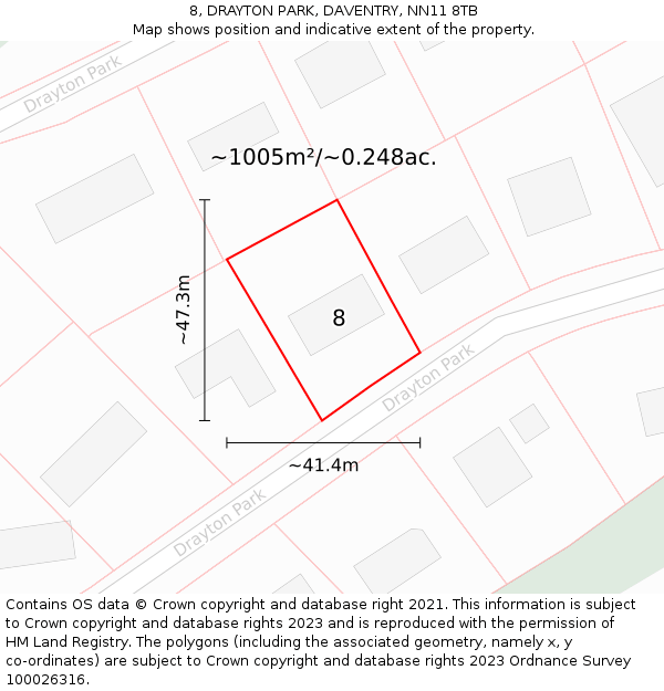8, DRAYTON PARK, DAVENTRY, NN11 8TB: Plot and title map