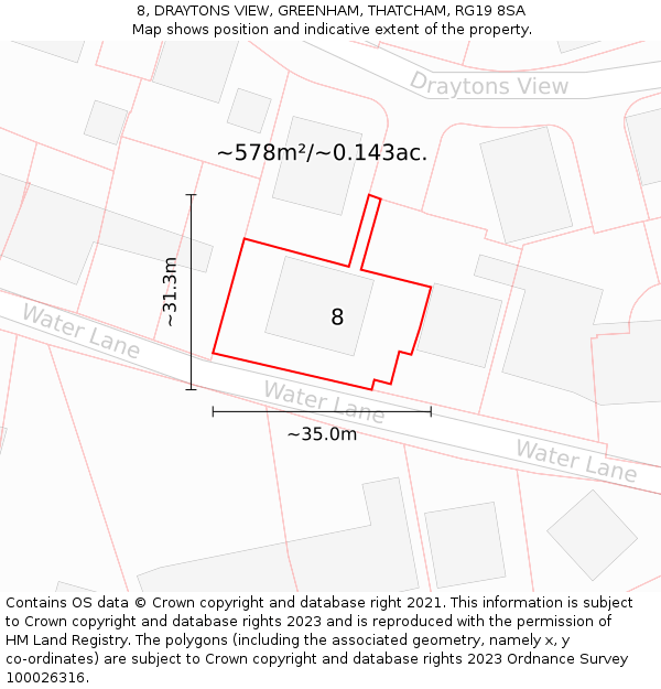 8, DRAYTONS VIEW, GREENHAM, THATCHAM, RG19 8SA: Plot and title map