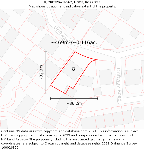 8, DRIFTWAY ROAD, HOOK, RG27 9SB: Plot and title map