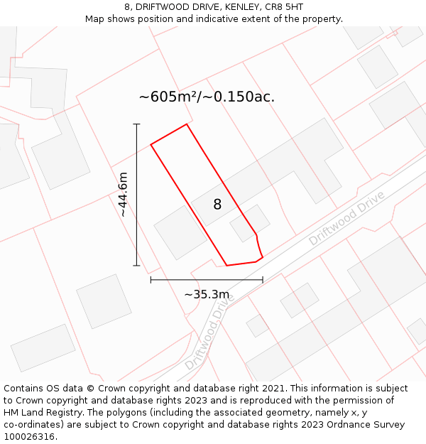 8, DRIFTWOOD DRIVE, KENLEY, CR8 5HT: Plot and title map