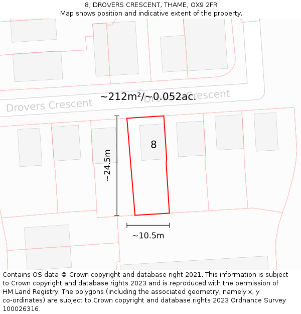 8, DROVERS CRESCENT, THAME, OX9 2FR: Plot and title map