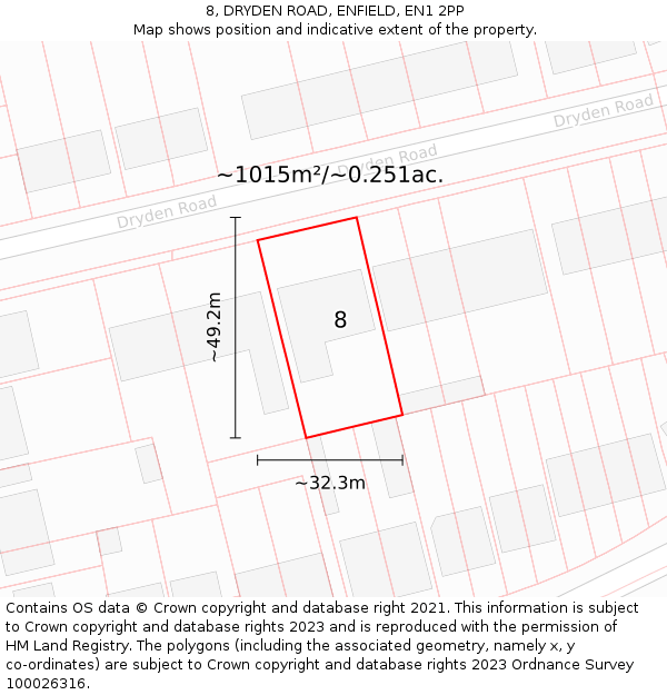 8, DRYDEN ROAD, ENFIELD, EN1 2PP: Plot and title map