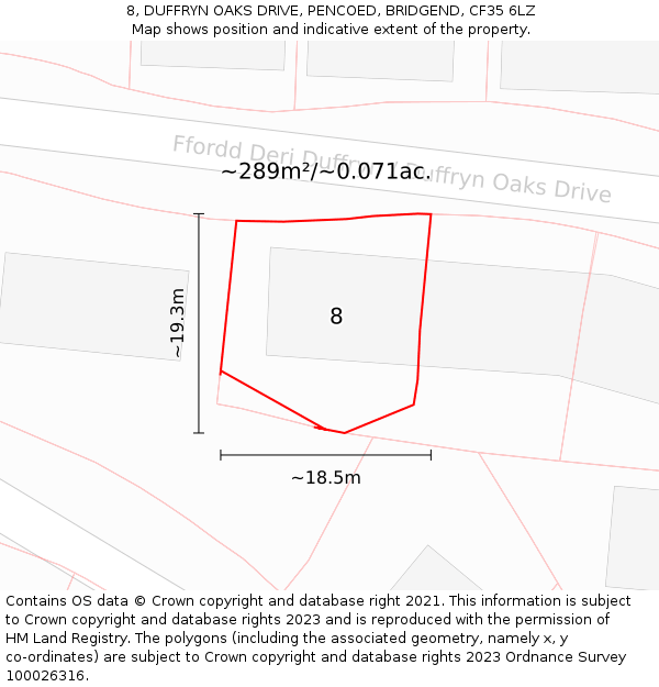 8, DUFFRYN OAKS DRIVE, PENCOED, BRIDGEND, CF35 6LZ: Plot and title map