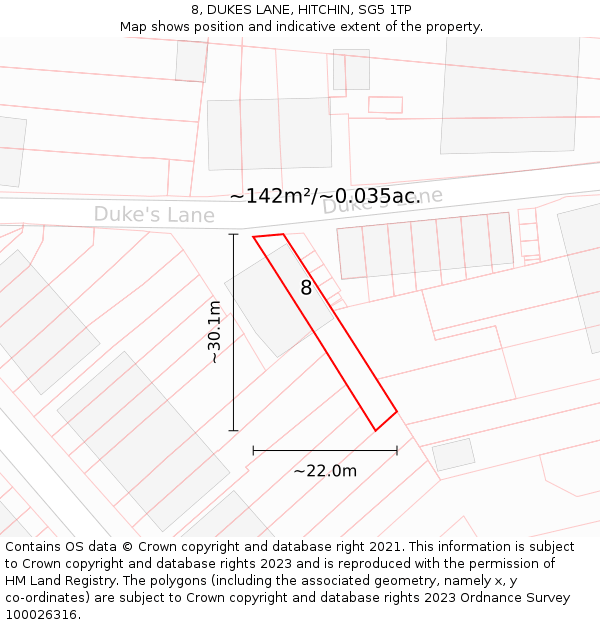 8, DUKES LANE, HITCHIN, SG5 1TP: Plot and title map