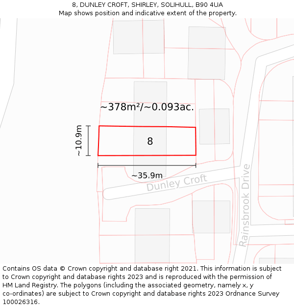 8, DUNLEY CROFT, SHIRLEY, SOLIHULL, B90 4UA: Plot and title map