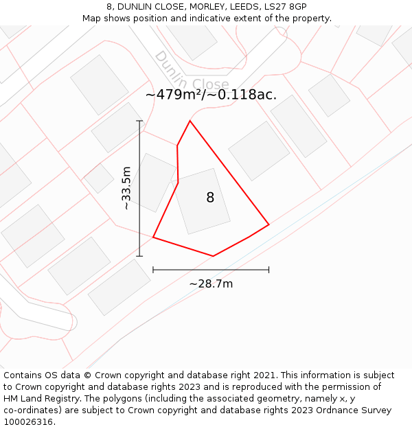 8, DUNLIN CLOSE, MORLEY, LEEDS, LS27 8GP: Plot and title map