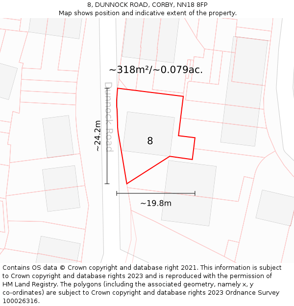 8, DUNNOCK ROAD, CORBY, NN18 8FP: Plot and title map