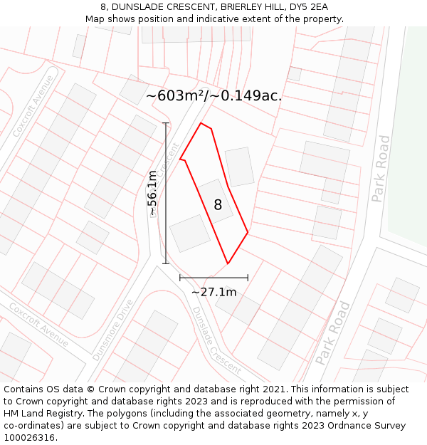 8, DUNSLADE CRESCENT, BRIERLEY HILL, DY5 2EA: Plot and title map