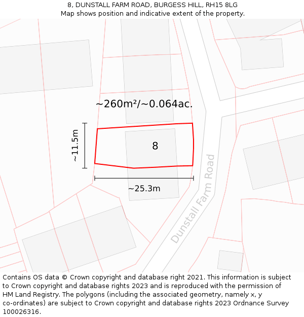 8, DUNSTALL FARM ROAD, BURGESS HILL, RH15 8LG: Plot and title map